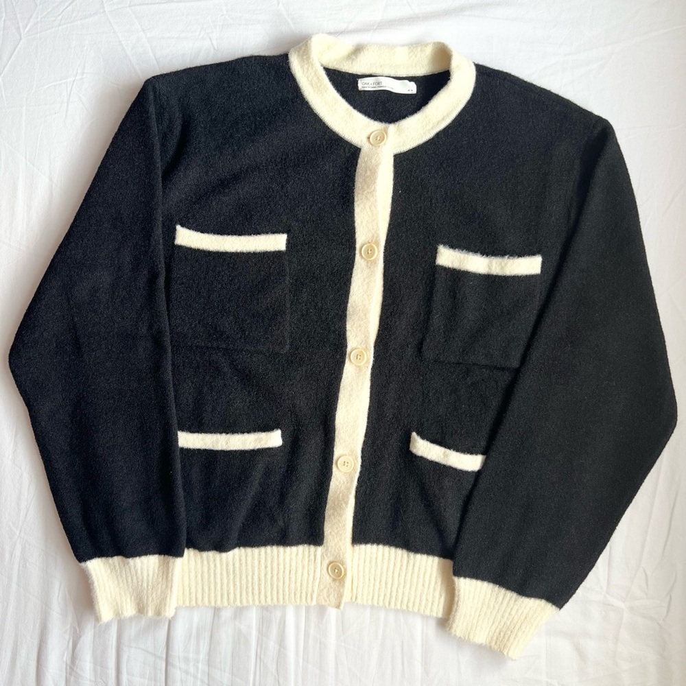 OAK + FORT Black and Cream Cardigan
